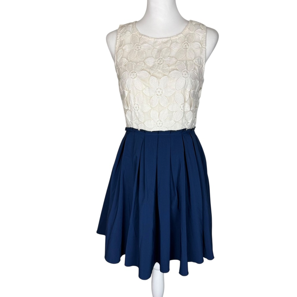 Altar'd State Navy Blue White‎ Floral Lace Fit and Flare Lucille Dress Medium